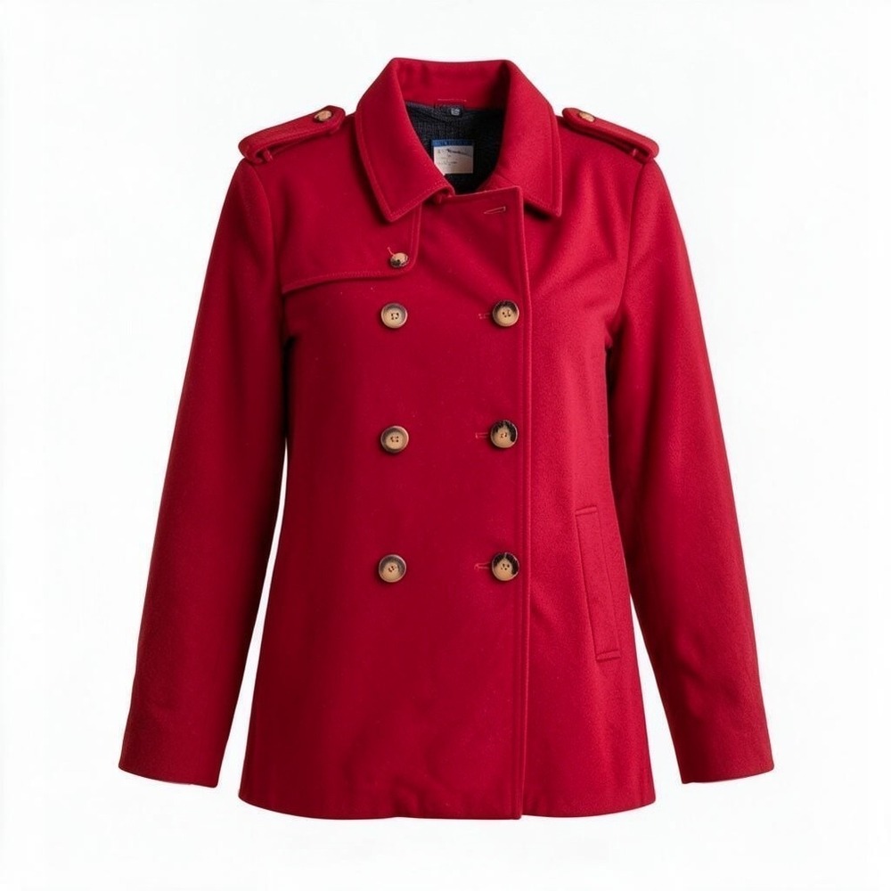 Perfect by Carson Kressley Red Wool Cashmere Blend Pea Coat Womens XL